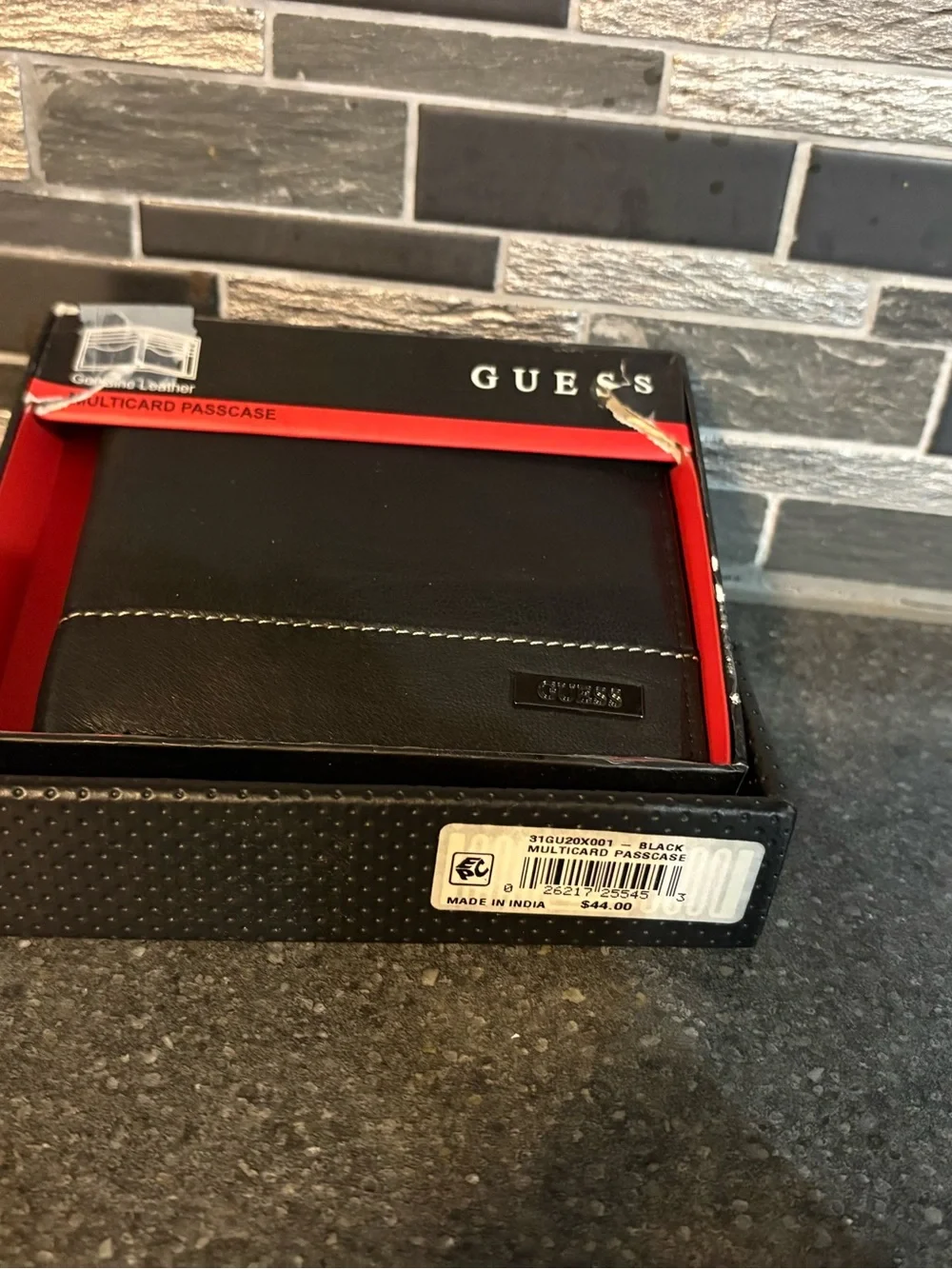 GUESS Black Leather Card Passcase with Metal Logo